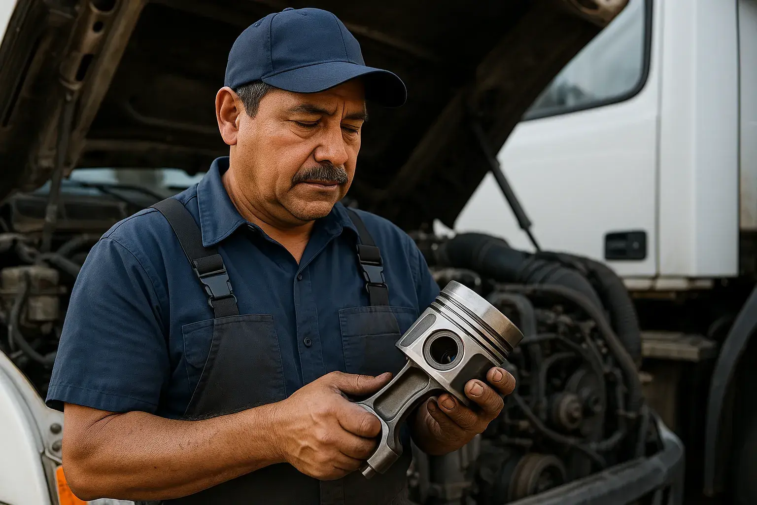 Mecânico trabalhando em motor diesel